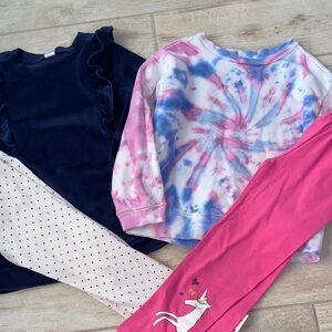 Gap Girls 5T Unicorn Pants Tie-Dye Coordinating Tops Fleece Sweater Polka Dot